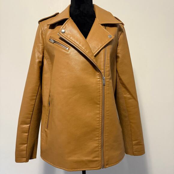 Lane Bryant Jackets & Blazers - NWT Lane Bryant Brown Sugar Asymetrical Zip Faux Leather Moto Jacket 14/16